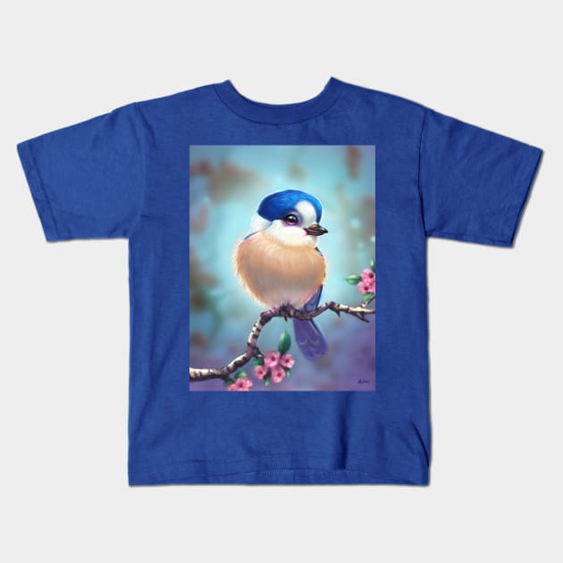 Blue headed bird Kids T-Shirt by Artofokan